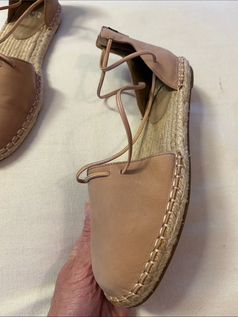 Eileen Fisher Tan Leather Espadrille Lace-Up Flats